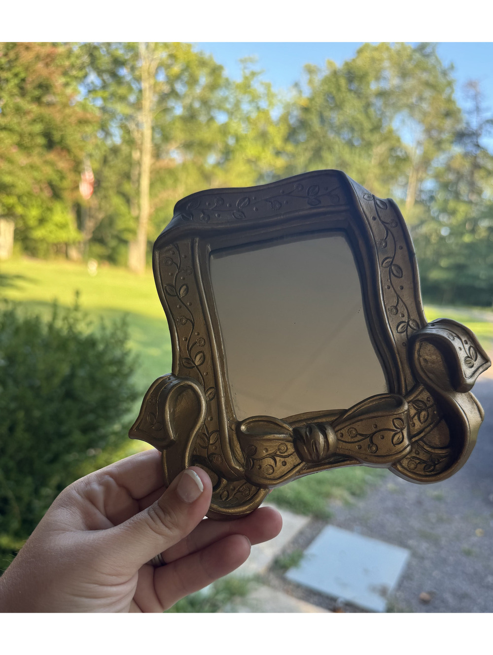 Vintage Ornate Gold Tone Bow Frame Mirror